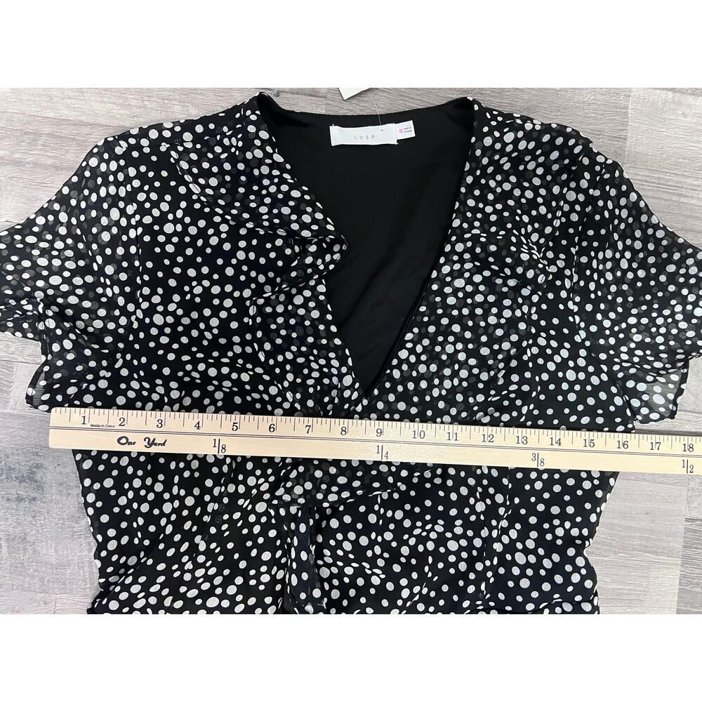 Lush Francesca’s Women XS Black White Polka Dot Ruffle Wrap Dress summer brunch - Picture 6 of 9